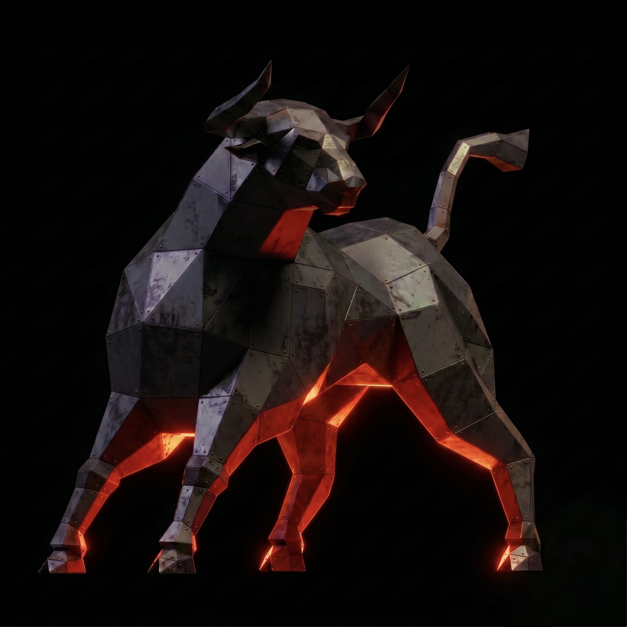 Boğa Low Poly Metal Heykel - Işık 1