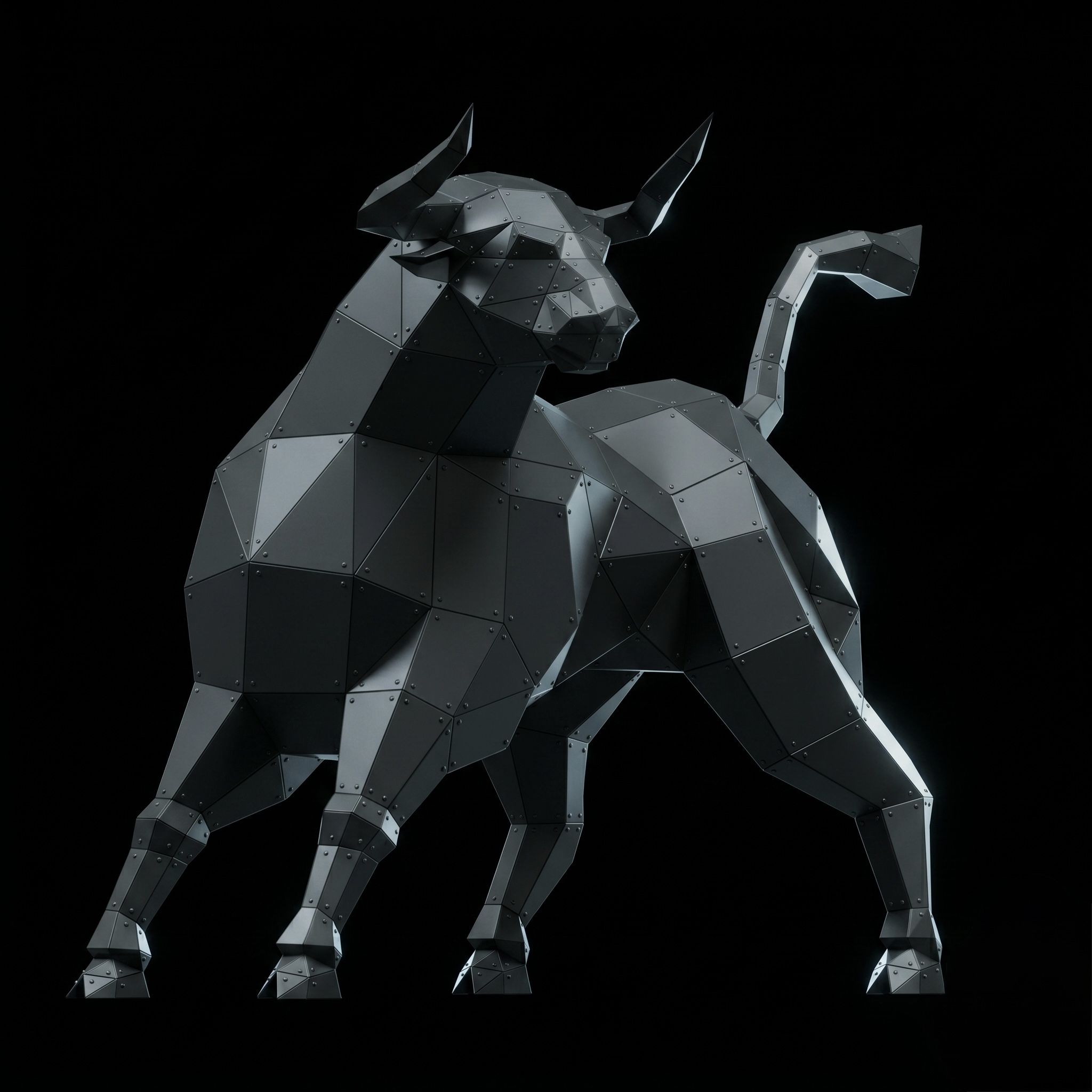 Boğa Low Poly Metal Heykel - Işık 2
