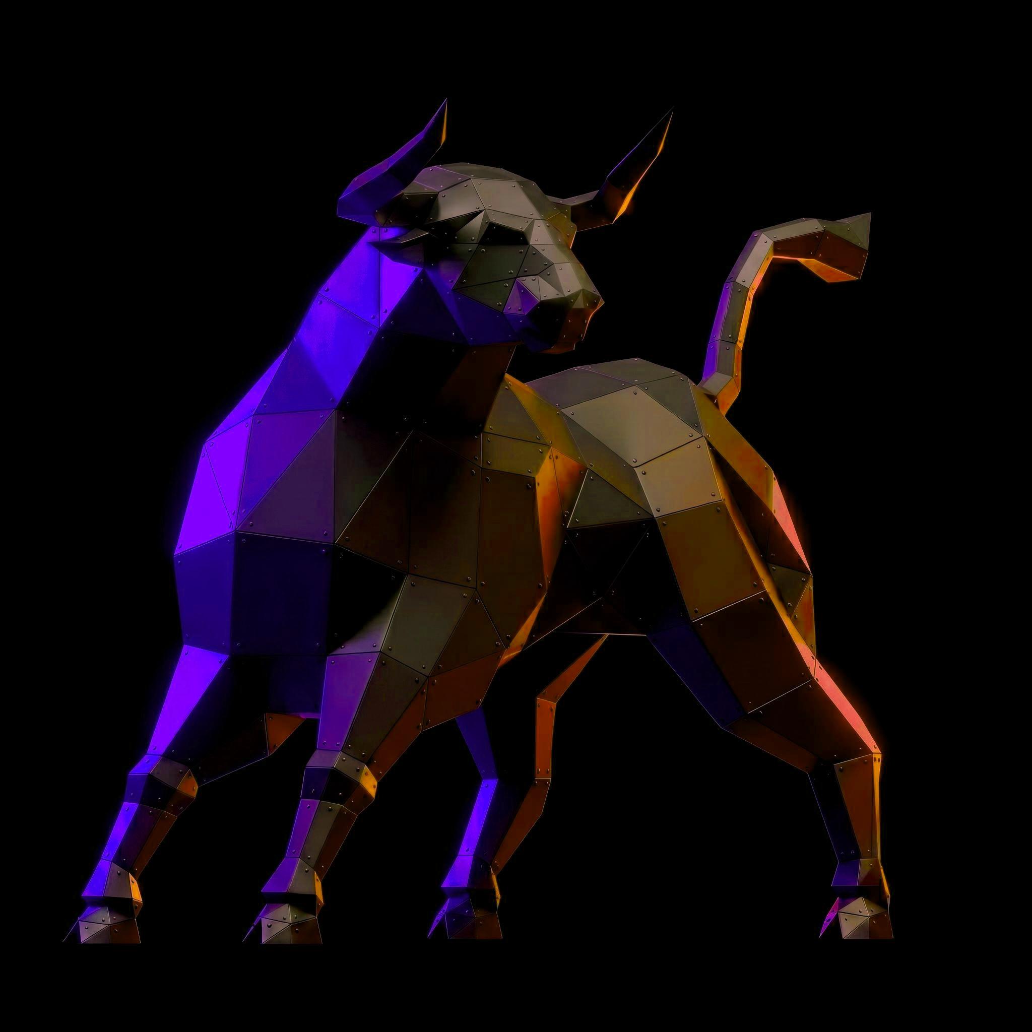 Boğa Low Poly Metal Heykel - Işık 3