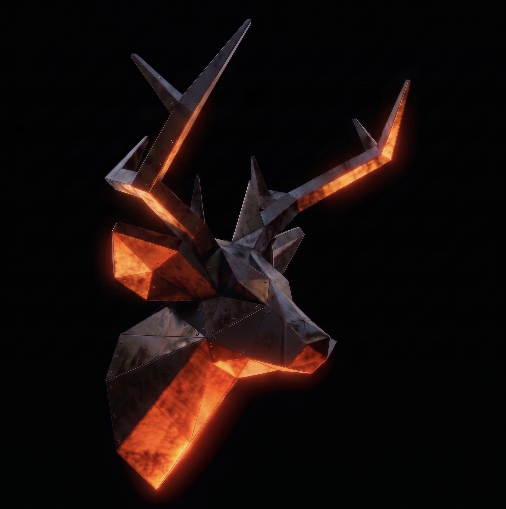 Geyik Kafası Low Poly Metal Duvar Heykeli - Işık 1