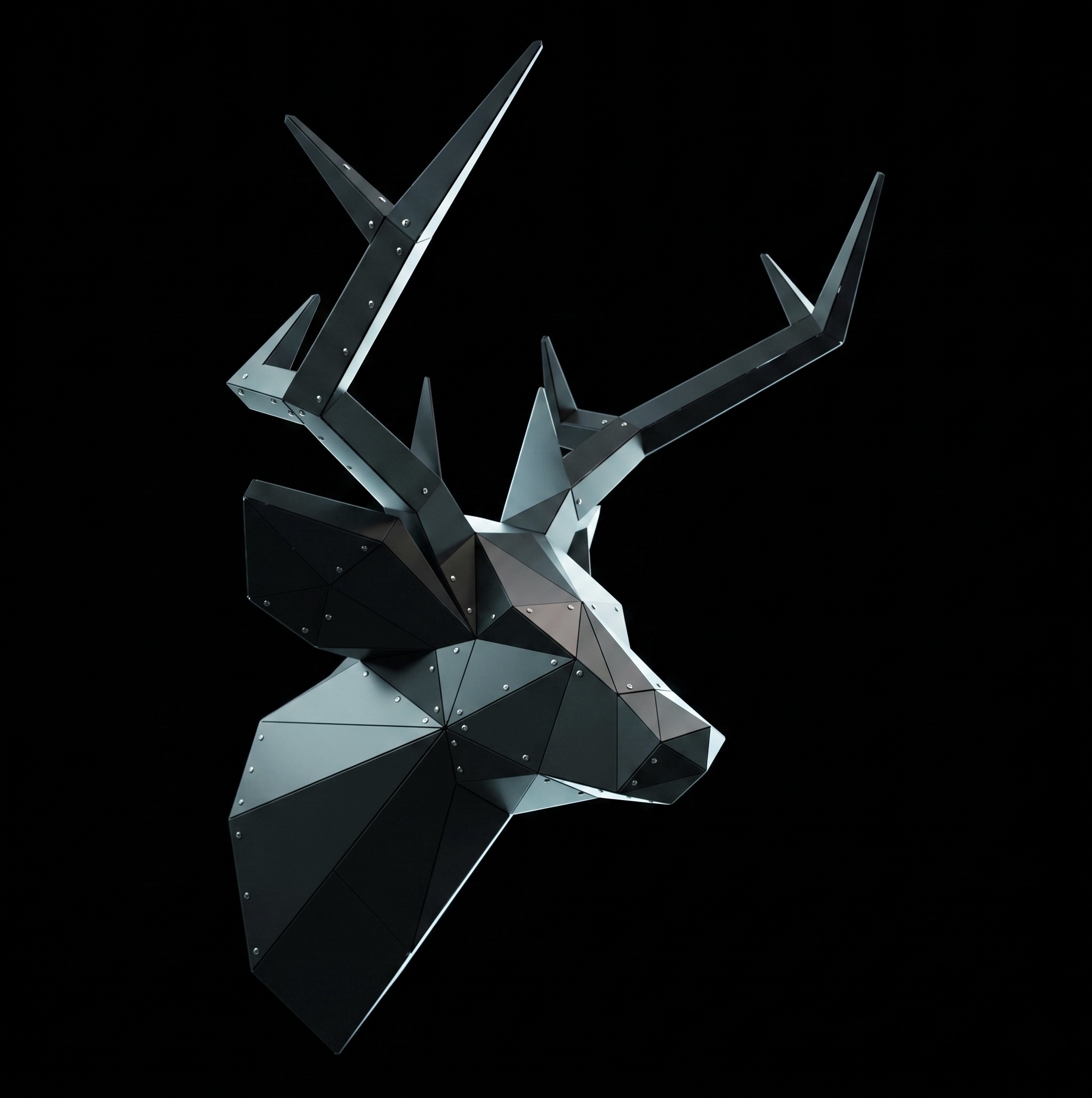 Geyik Kafası Low Poly Metal Duvar Heykeli - Işık 2