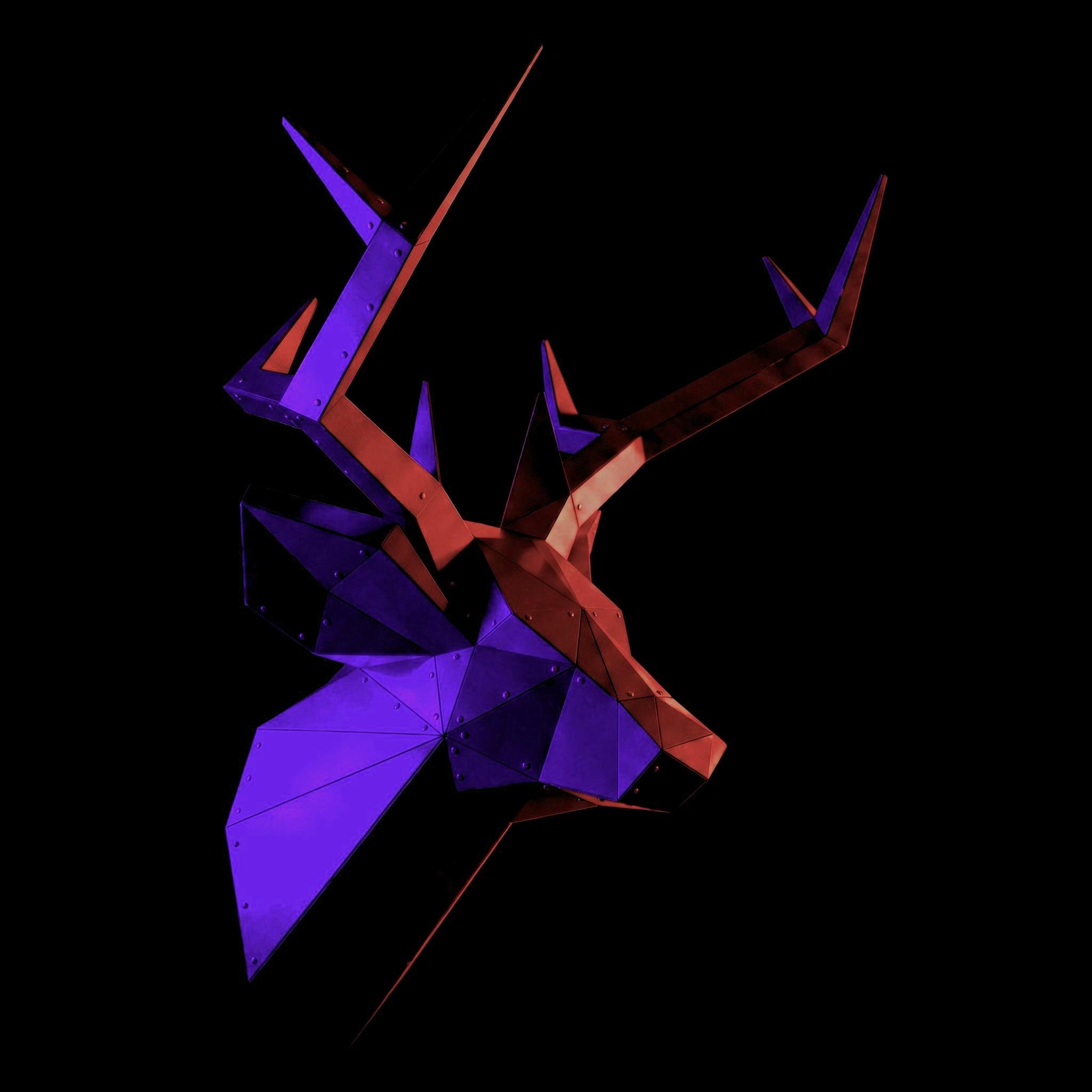 Geyik Kafası Low Poly Metal Duvar Heykeli - Işık 3