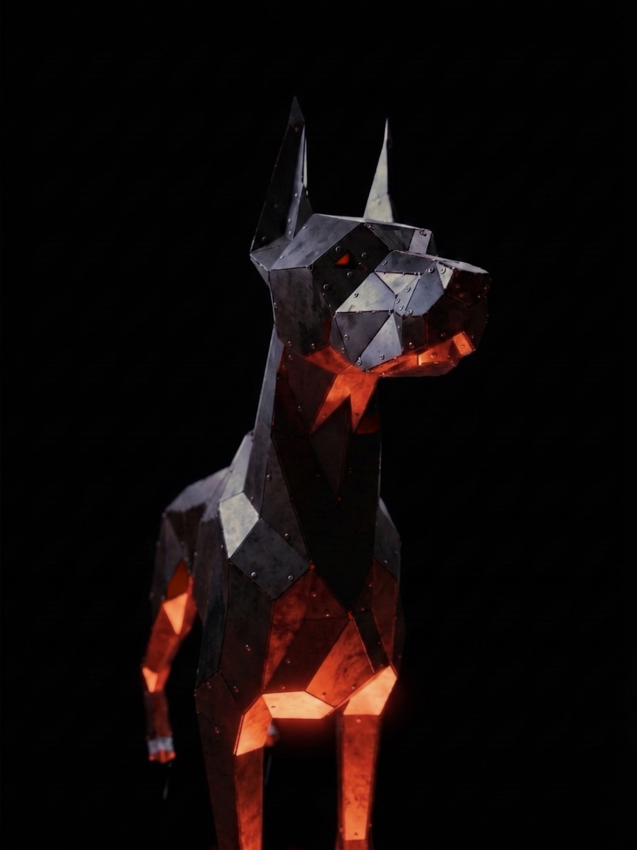 Doberman Low Poly Heykel - Işık 1