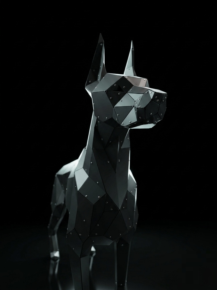 Doberman Low Poly Heykel - Işık 2