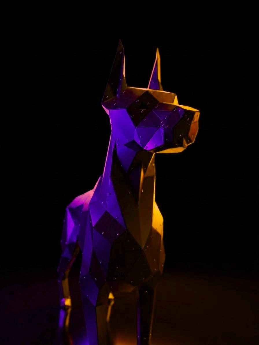 Doberman Low Poly Heykel - Işık 3