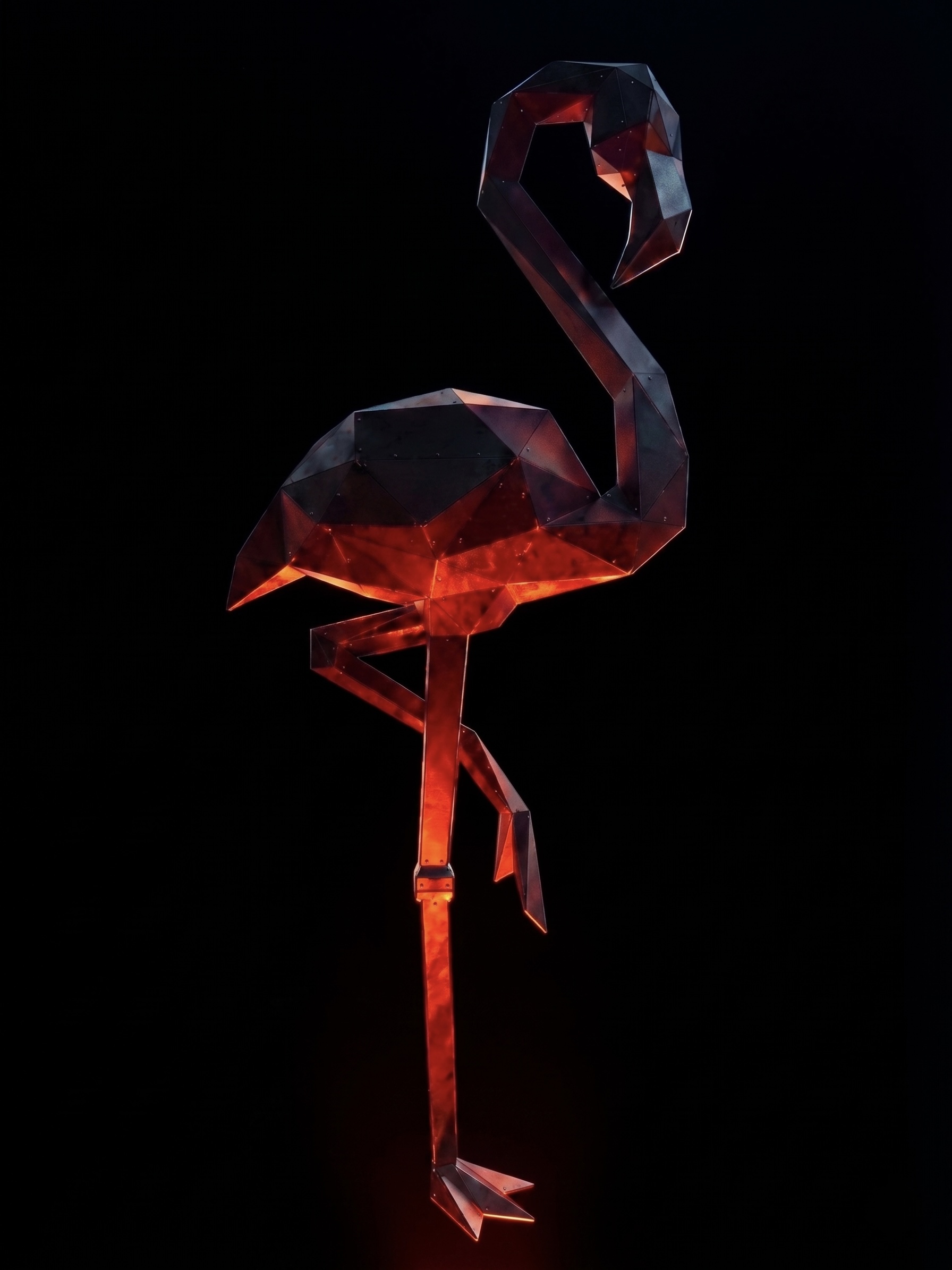 Flamingo Low Poly Metal Heykel - Işık 1