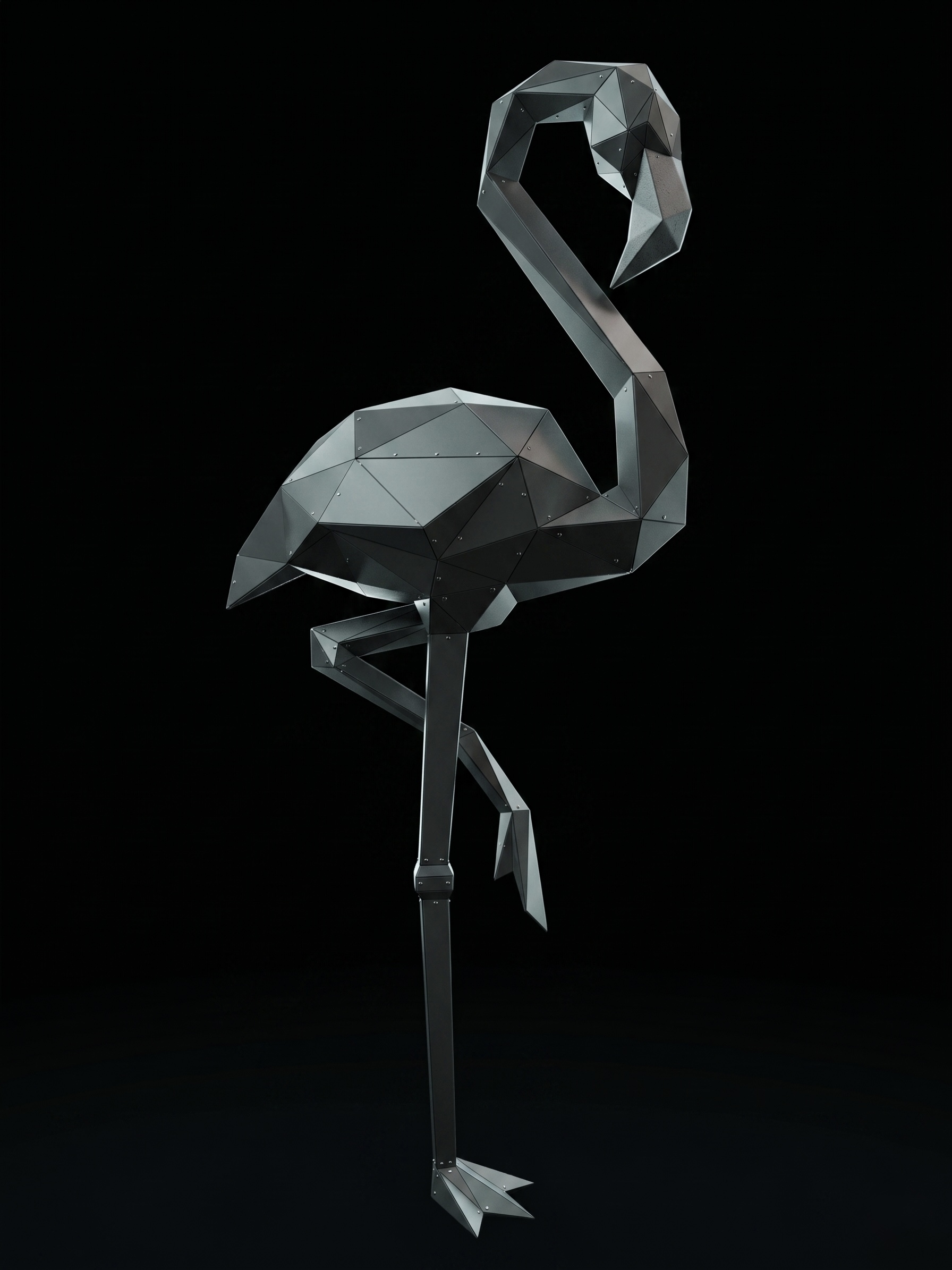 Flamingo Low Poly Metal Heykel - Işık 2