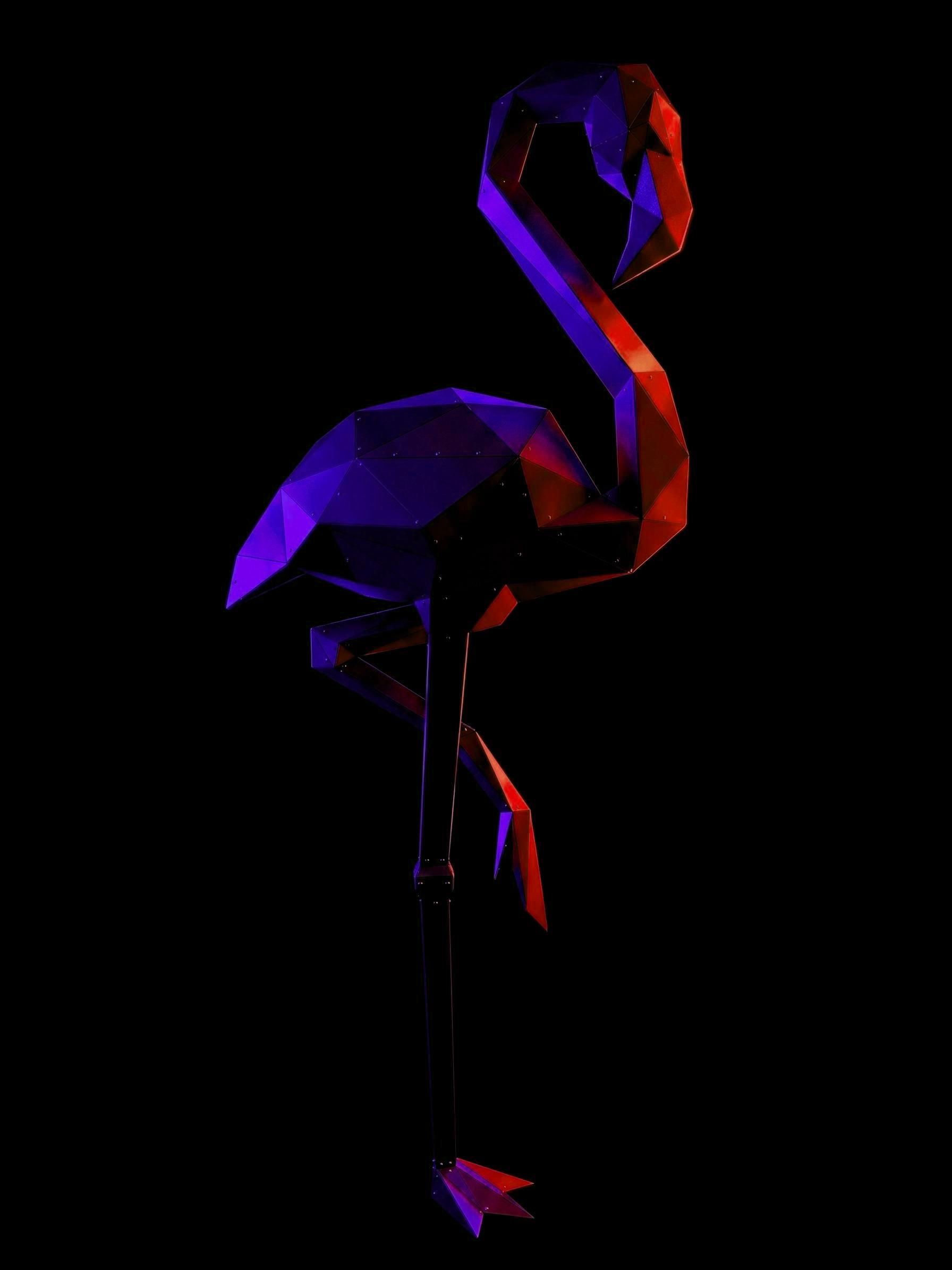 Flamingo Low Poly Metal Heykel - Işık 3