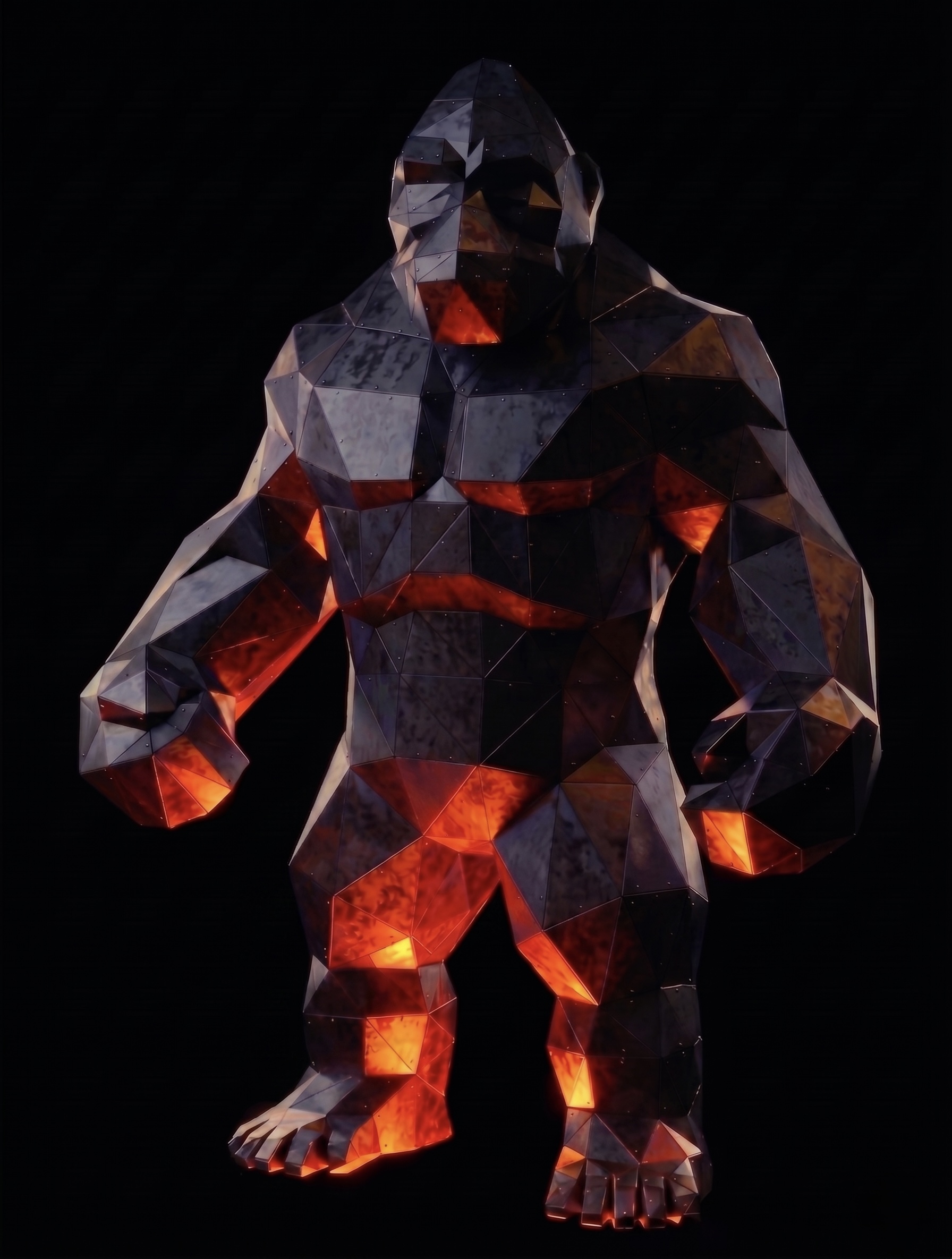Goril Low Poly Metal Heykel - Işık 1