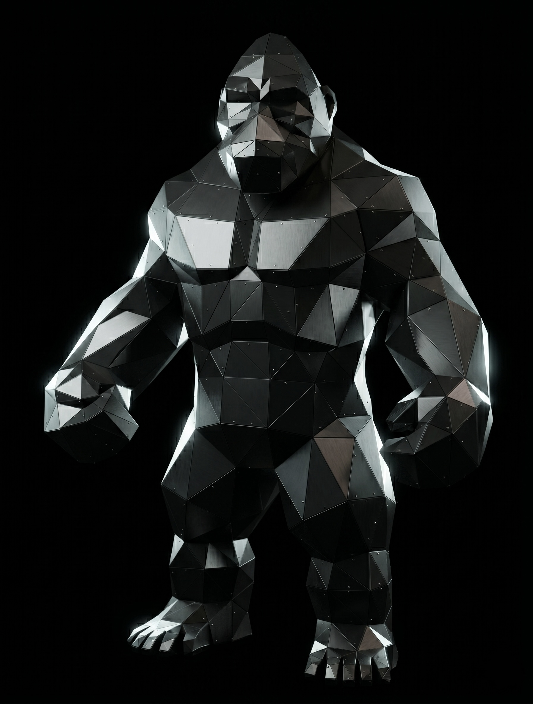 Goril Low Poly Metal Heykel - Işık 2