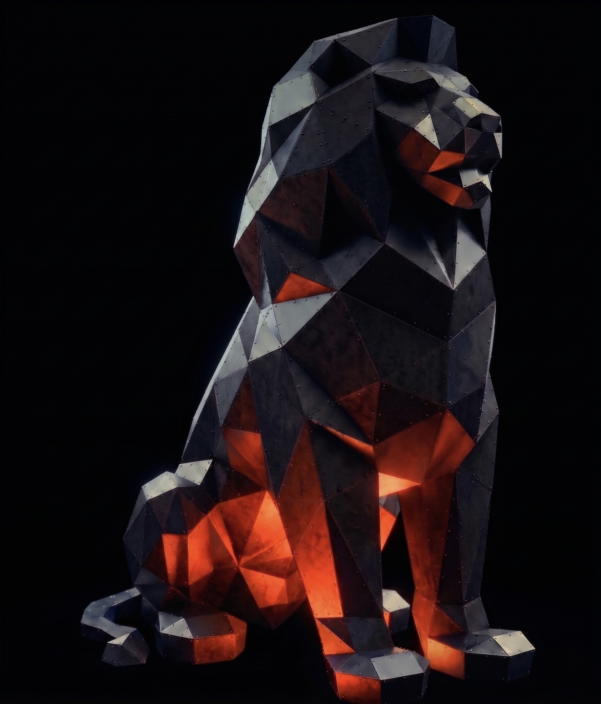 Aslan Low Poly Metal Heykel - Işık 1