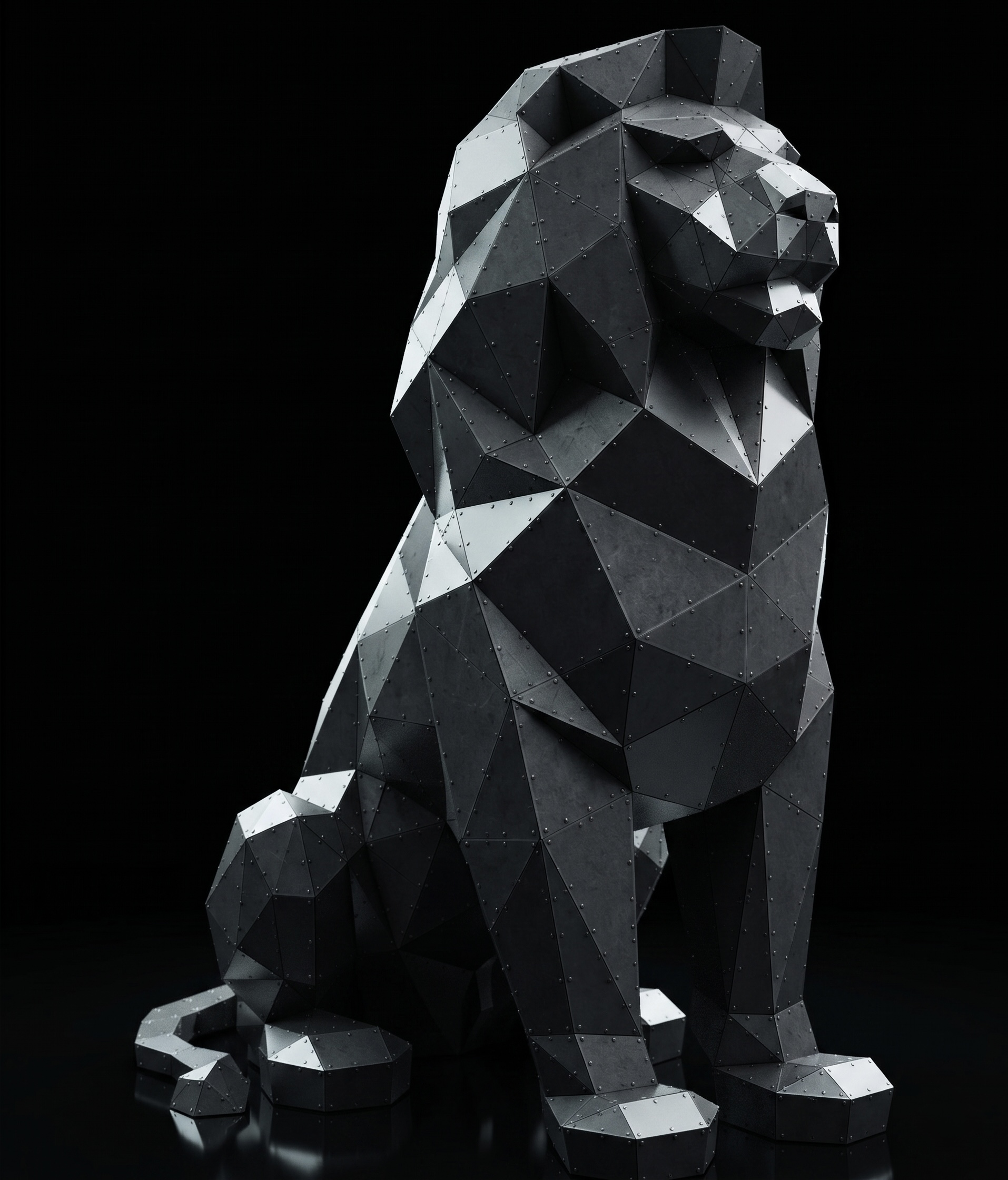 Aslan Low Poly Metal Heykel - Işık 2