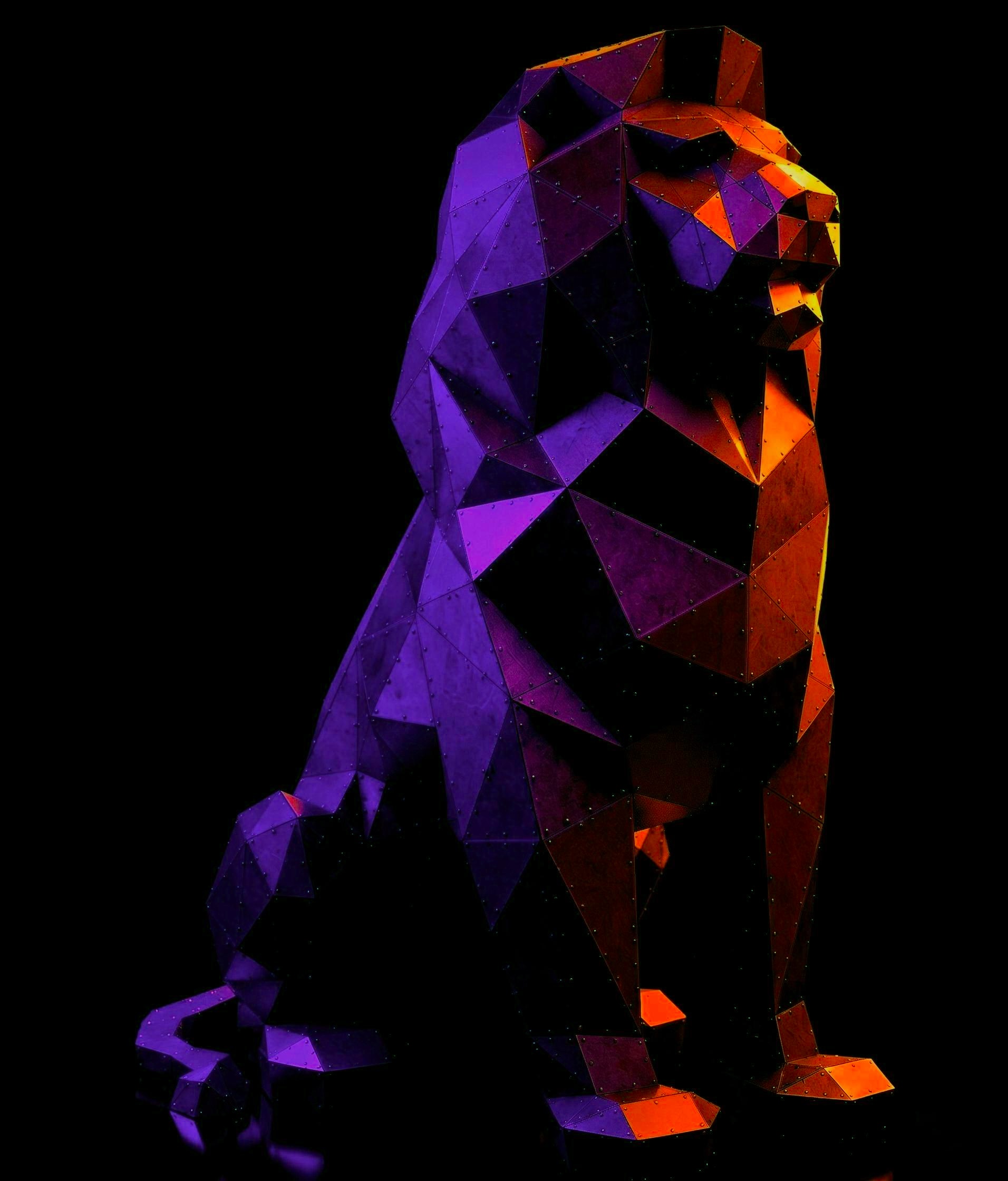Aslan Low Poly Metal Heykel - Işık 3