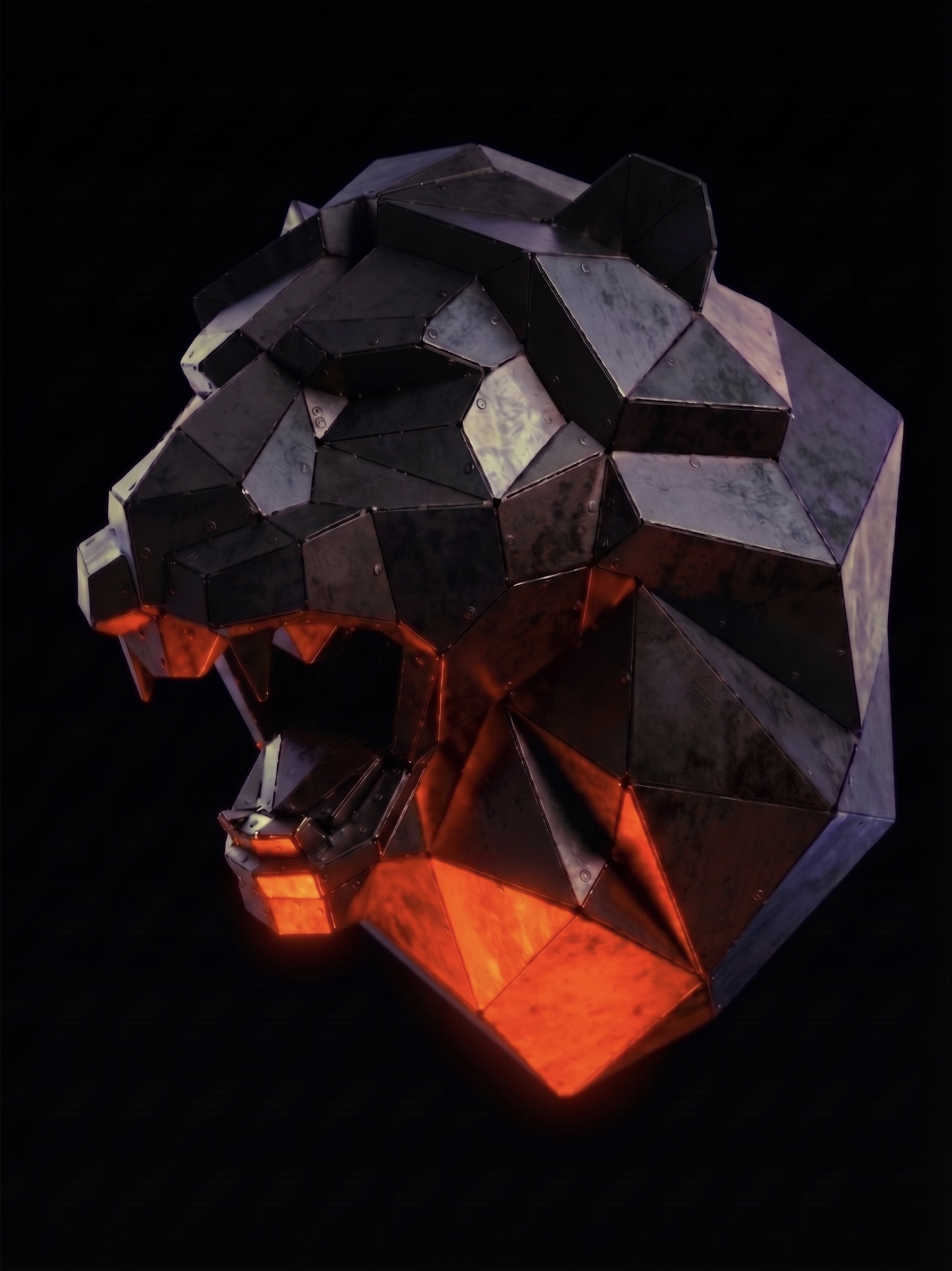 Aslan Kafası Low Poly Metal Duvar Heykeli - Işık 1