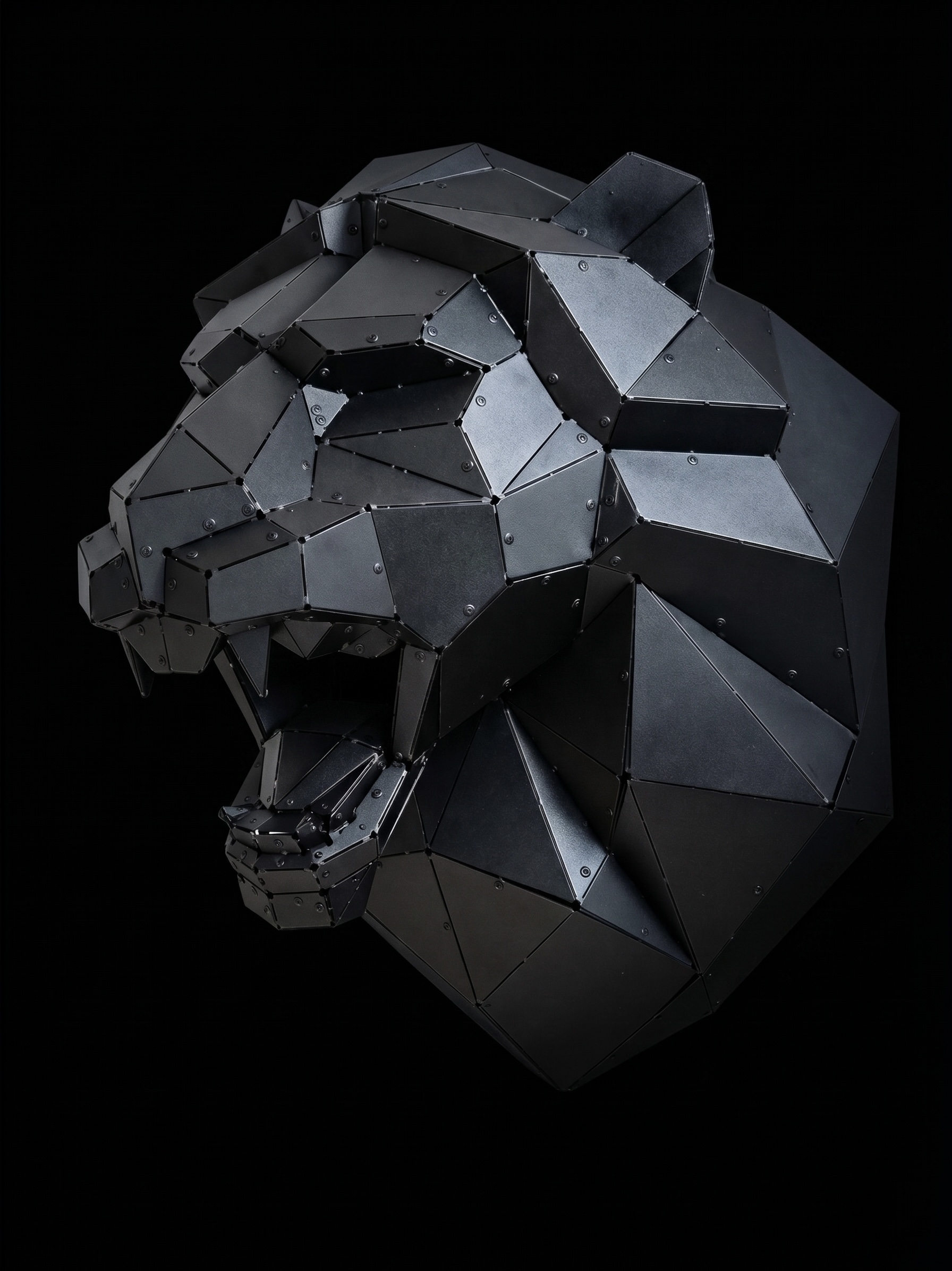 Aslan Kafası Low Poly Metal Duvar Heykeli - Işık 2