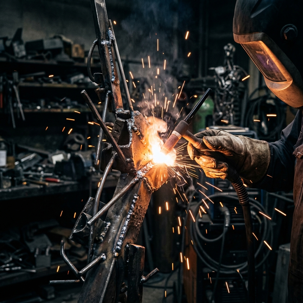 Monolitik metal heykel büküm ve perçin detayları